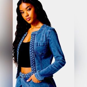 bebe braided trim denim jacket